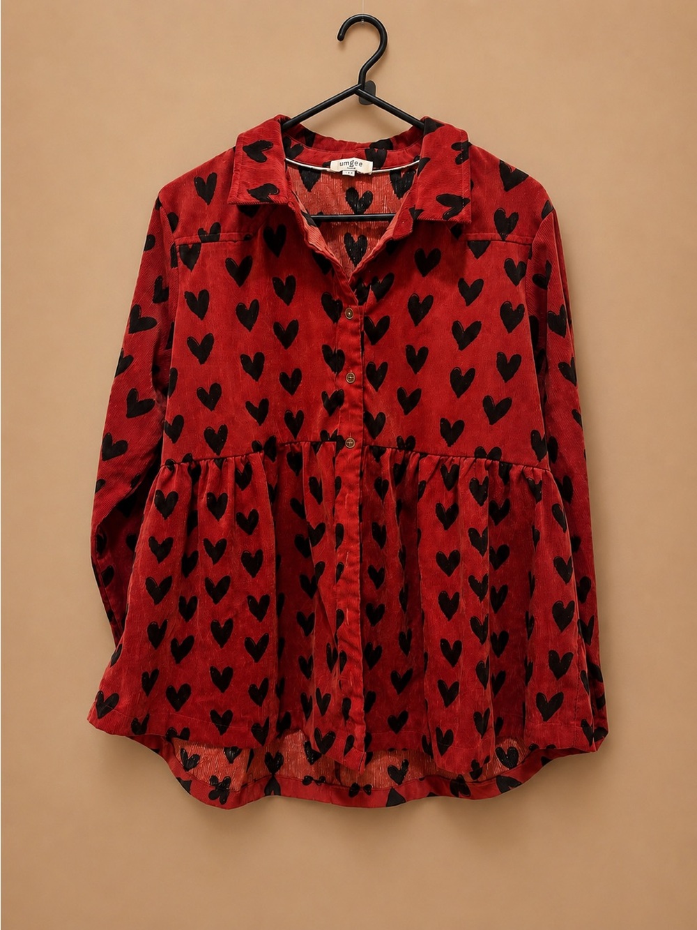 Umgee Red Knit Heart-Print Button Cardigan